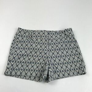 LOFT Womens Jacquard Shorts Blue Ivory Stretch Cotton Mid Rise Pockets Size 4